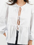 'Adalet' Linen Look Tie Front Smock Blouse - Celes Fashion